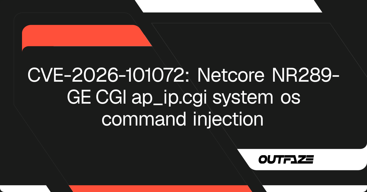 CVE-2026-101072: Netcore NR289-GE CGI ap_ip.cgi system os command ...